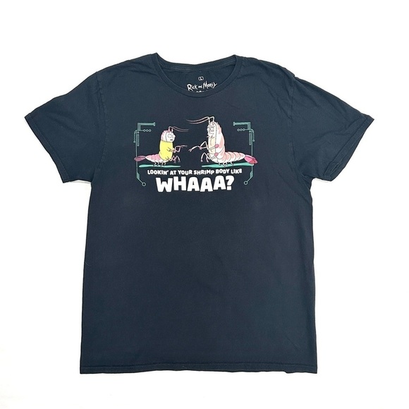 Adult Swim Rick and Morty Shrimp Body Like Whaaa? Black Graphic T-shirt - Picture 1 of 7